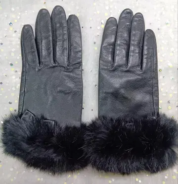 NEISHA 블랙 가죽 장갑 퍼 포함