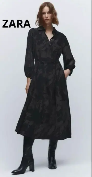ZARA 롱 프린트 원피스 블랙