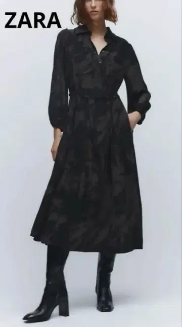ZARA 롱 프린트 원피스 블랙