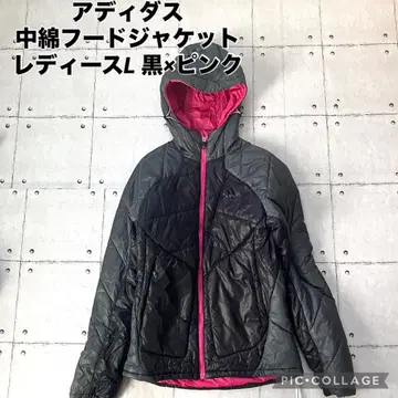 아디다스 충전솜 후드 자켓 여성용 L 블랙 x 그레이 x 핑크
