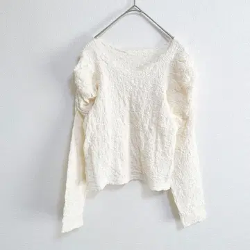 A427 wcloset 티셔츠 숏 기장 벌룬 소매 와플 L