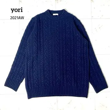 [ 새상품급 ] 요리 2021AW 울 케이블 터틀 니트 F 네이비