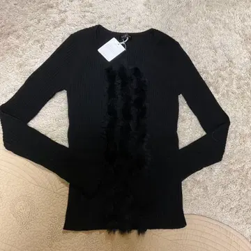 LOUNIE 블랙 리브 니트 긴팔 상의