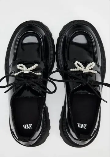 ZARA 비쥬 장식 레이스업 슈즈 37 24cm 로퍼 통굽