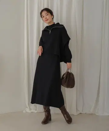 택 포함 새상품 부즈루드 하프 ZIP 탑 & 니트 원피스 세트