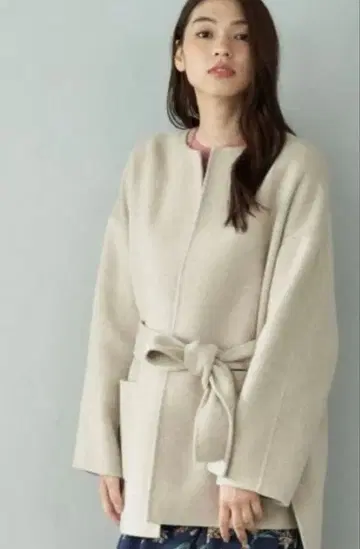 아나이 베이지 벨트 울 코트