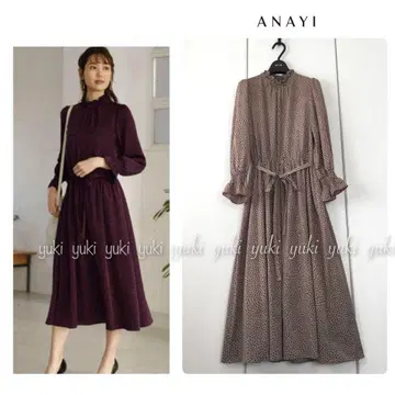 ANAYI 새틴 도트 프린트 셔링 원피스 36