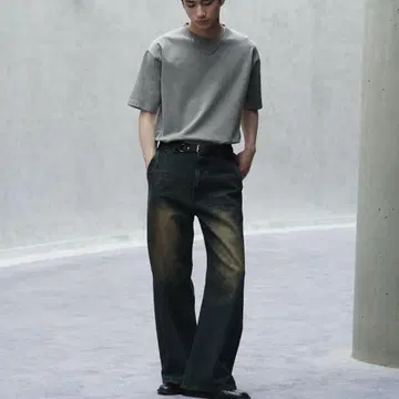 완판 컬러 wym CURVED FLARE DENIM SLACKS XS