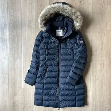 컨디션 최상*TOMMY JEANS 롱 기장 퍼 후드 다운 코트 M 네이비