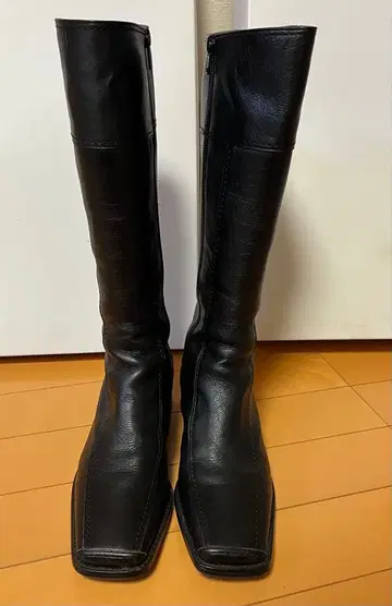 블랙 가죽 롱 부츠 23cm