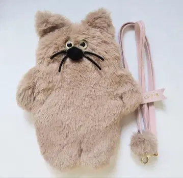 복슬복슬 고양이 포켓 부착 스마트폰 숄더 (베이지)
