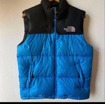 THE NORTH FACE 다운 베스트 파랑 블랙 남성용 S 자수 로고