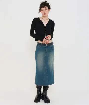 TINA:JOJUN 미디 기장 데님 스커트