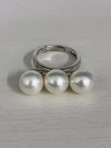 실버 925 고급 광택 화이트 펄 반지 프리 사이즈