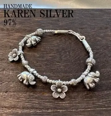 실버 브레스레드 17cm 카렌 실버 코끼리 가족애 에스닉 순은