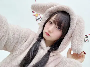 코가 유이 착용 토끼 귀 달린 플리스 후드티 라벤더 핑크