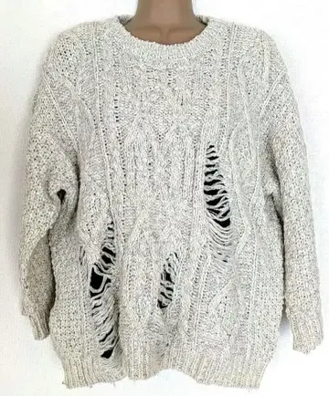 케이블 니트 스웨터, 데미지 가공, 크러쉬 가공