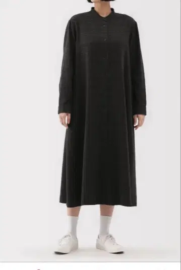 무인양품 양면 기모 플란넬 스탠드 카라 긴팔 원피스 차콜 G 체크. L