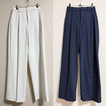 유니클로 턱 와이드 팬츠 S 화이트 네이비 UNIQLO 새상품급