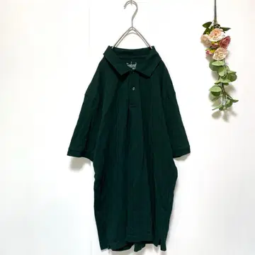 [ 무인양품 ] 피케 셔츠 반팔 다크 그린 오버 사이즈 면 ( L )