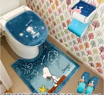 블루색 PEANUTS 스누피 화장실 매트 세트 새상품