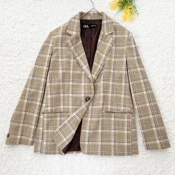미사용급 자라 체크 무늬 테일러드 자켓 S 베이지 브라운 겉옷