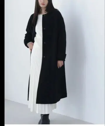 내추럴 뷰티 베이직 형태 노카라 롱 코트 블랙 PS 사이즈