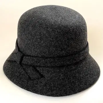 여성용 겨울 상품 울 다크 그레이 리본 버킷햇