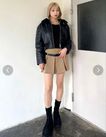 EMODA 레이어 벨트 플리츠 스커트