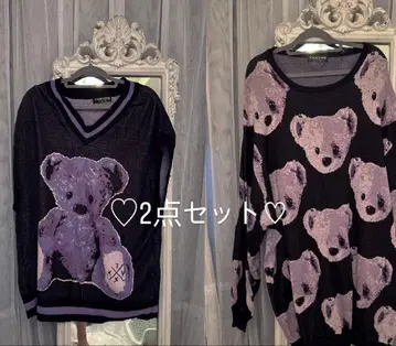 TRAVAS TOKYO 보라색 곰 패턴 오버 사이즈 니트