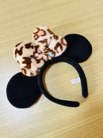 디즈니 미니 레오파드 무늬 리본 머리띠