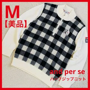 [새상품급] 앤퍼시 하이넥 전면부 체크 하프 지퍼 울 혼방 M 골프