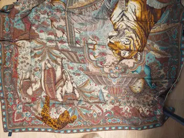 이탈리아제 캐시미어 실크 호랑이와 레오파드, 공작 등 프린트 대형 스톨