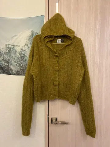 Vintage 후디 모헤어 니트 머스타드 컬러