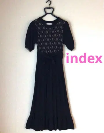 인덱스 니트 원피스 블랙 패턴 무늬 L 리본