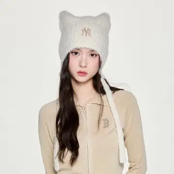MLB korea 끈 포함 고양이 귀 미야온 비니 화이트