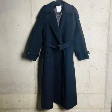 ebure 캐시미어 혼방 네이비 롱 코트 울 리버 에브르