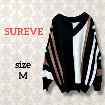 슈레브 [ M ] 보더 배색 V넥 니트 비대칭 풀오버 루즈핏