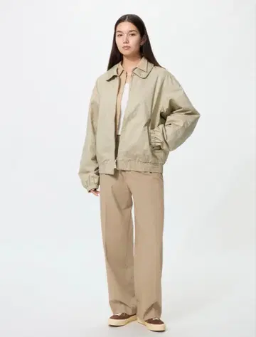 UNIQLO 턱 와이드 팬츠 긴 길이 베이지