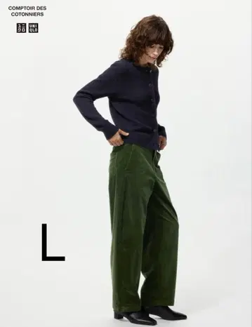 새상품 유니클로 코듀로이 커브 팬츠 L 그린 코토니에