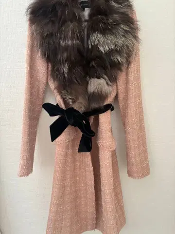 JILL STUART 핑크 트위드 롱 코트 S