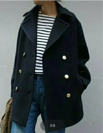 FRAMeWORK 네이비 더블 브레스트 피 코트