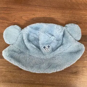 디즈니 팬캡 미키 귀달린 퍼 버킷햇 블루 미사용