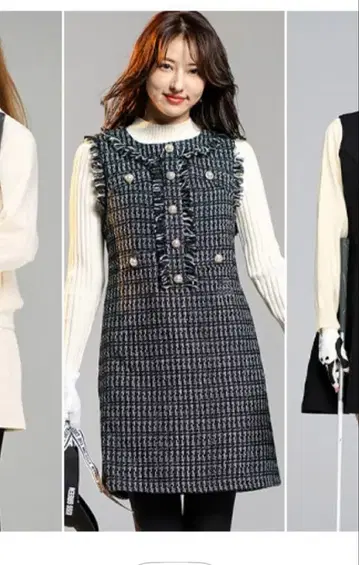 키스 온 더 그린 블랙 트위드 원피스