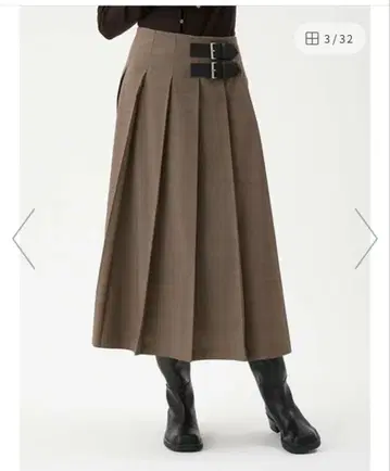 미라 오웬 버클 OneWAY 플리츠 스커트