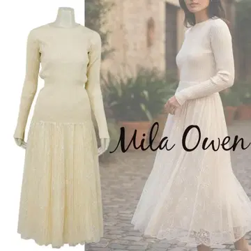 미라 오웬 밑단 레이스 니트 도킹 원피스