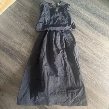 블랙 슬리브리스 롱 원피스 M