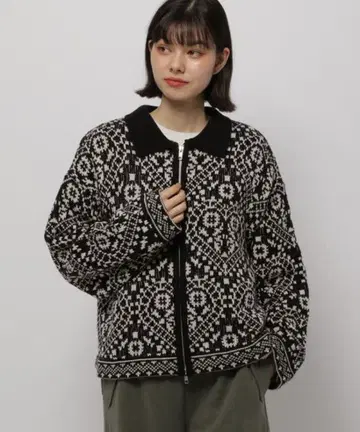 기하학 하트 무늬 옷깃 ZIP 가디건 니코앤드 블랙