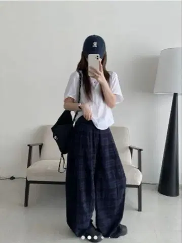 Noknow 노우노우 블랙워치 벌룬 와이드 팬츠 N614 M