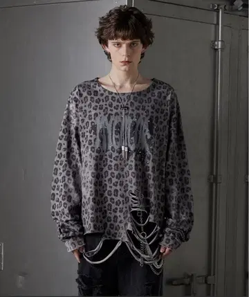 GRANCY 레오파드 무늬 긴팔 T셔츠 S 그레이